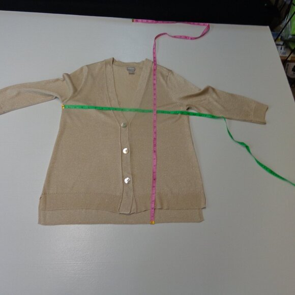 Chico's Size 1 U.S. Size Medium (8) Beige and Gold Button Front Cardigan - Picture 7 of 12